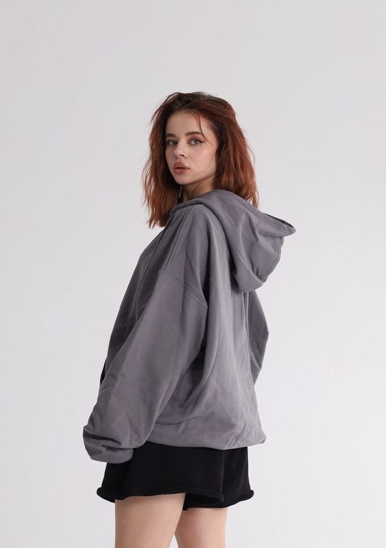 Бавовняний двошаровий худі  - Темно-сірий, S-M hoodie-petlya380 фото