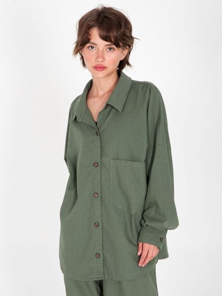 Льняна сорочка з довгим рукавом - Хакі, 2XL-3XL sorochka-linen фото