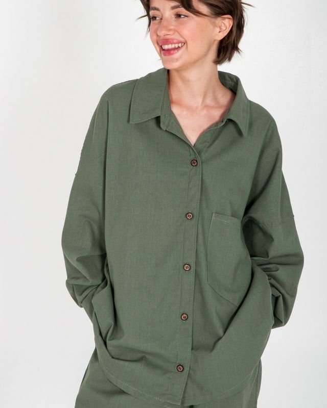 Льняна сорочка з довгим рукавом - Хакі, 2XL-3XL sorochka-linen фото