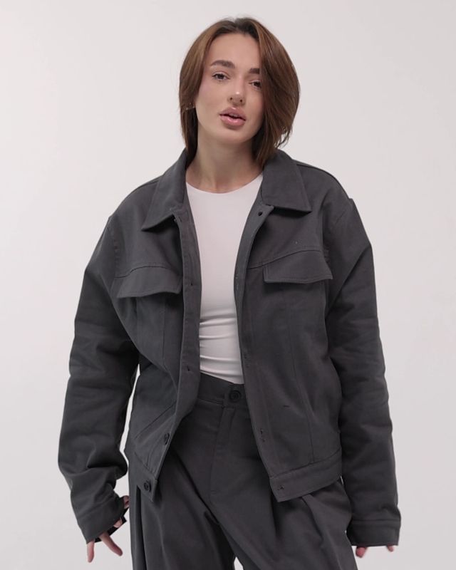 Куртка Осенняя из коттона с хлопковой подкладкой-Графит, S-M cotton-jacket  фото
