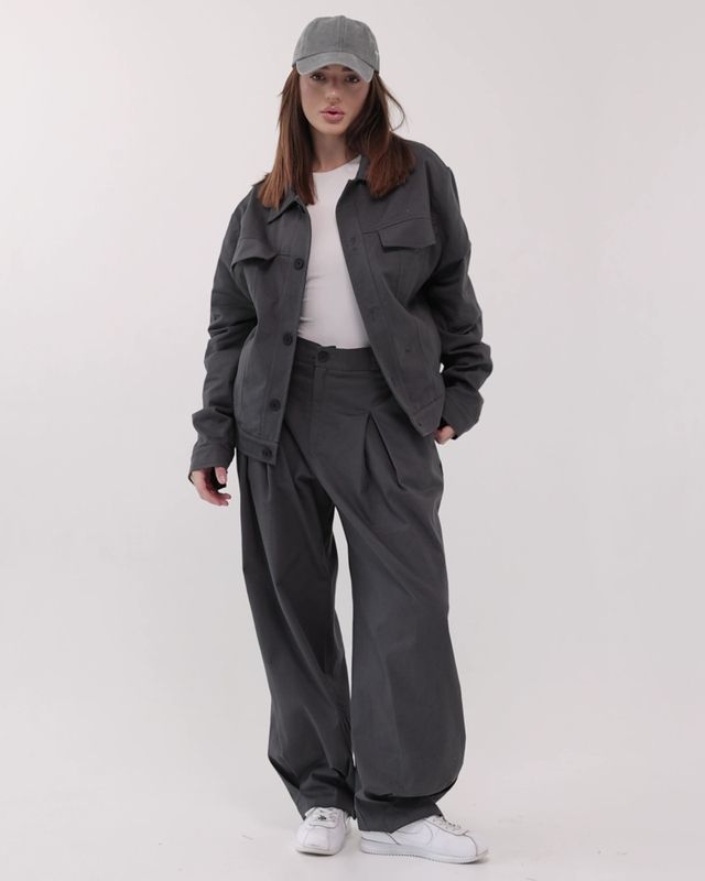 Куртка Осенняя из коттона с хлопковой подкладкой-Графит, S-M cotton-jacket  фото