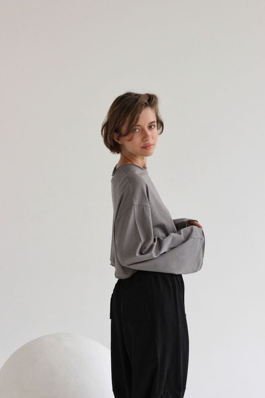 Кроп оверсайз лонгслів кулір - Графіт, S-M krop-longsleeve фото