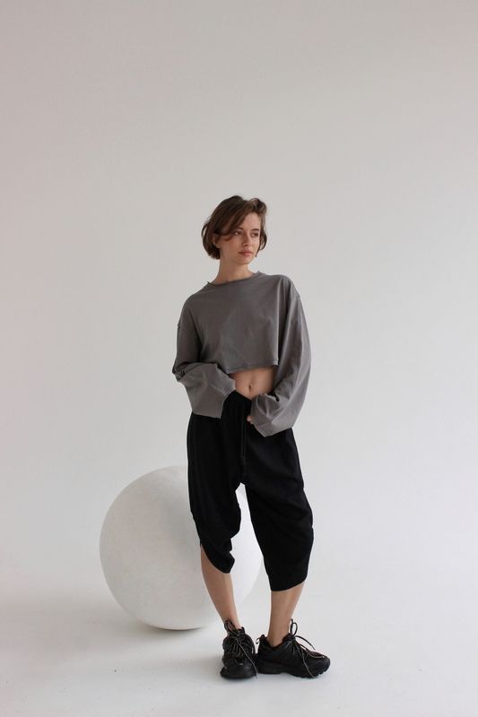 Кроп оверсайз лонгслів кулір - Графіт, S-M krop-longsleeve фото
