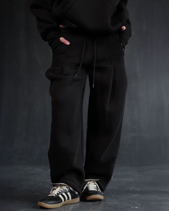 Спортивный костюм на флисе с худи и широкими штанами Baggy- Черный, S-M suit-baggy-hoodie фото