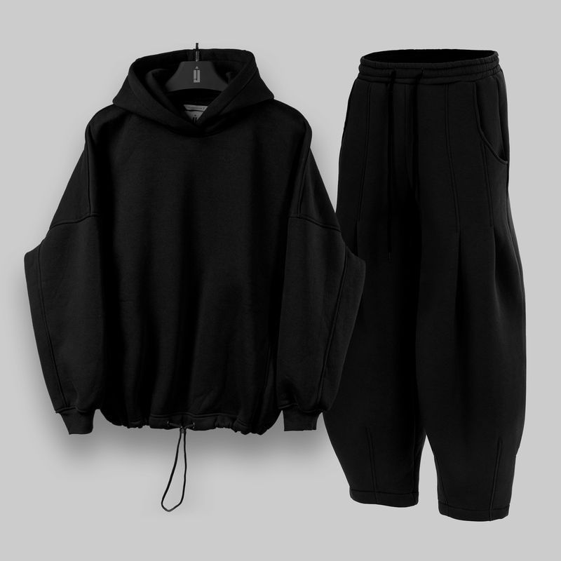 Спортивный костюм на флисе с худи и широкими штанами Baggy- Черный, S-M suit-baggy-hoodie фото