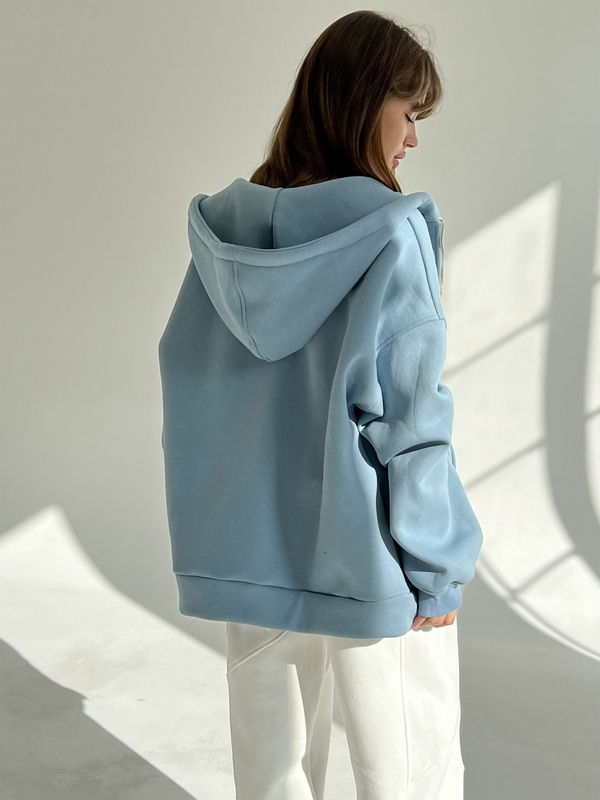 Теплый худи на молнии - Голубой, L-2XL zip-flis фото