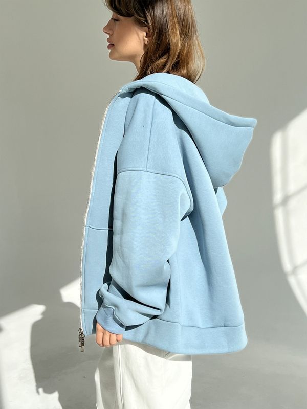 Теплый худи на молнии - Голубой, L-2XL zip-flis фото