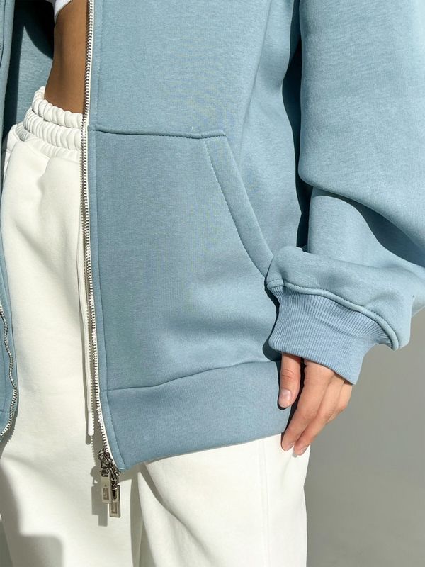 Теплый худи на молнии - Голубой, L-2XL zip-flis фото