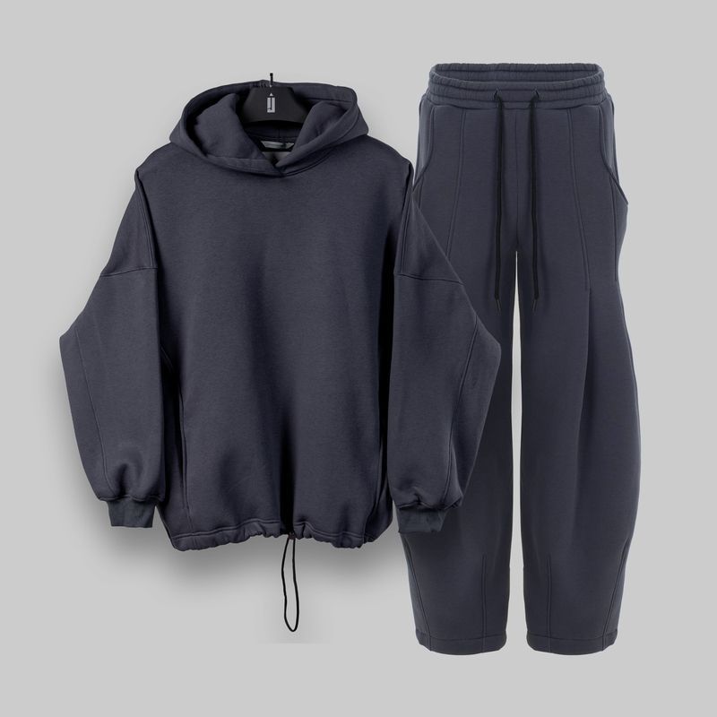 Спортивный костюм на флисе с худи и широкими штанами Baggy- Графит, S-M suit-baggy-hoodie фото