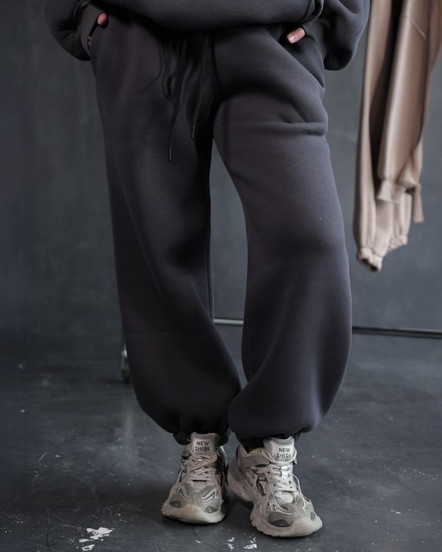 Широкие джоггеры на флисе - Графит, S-M joggers-zipper-graghite-1 фото