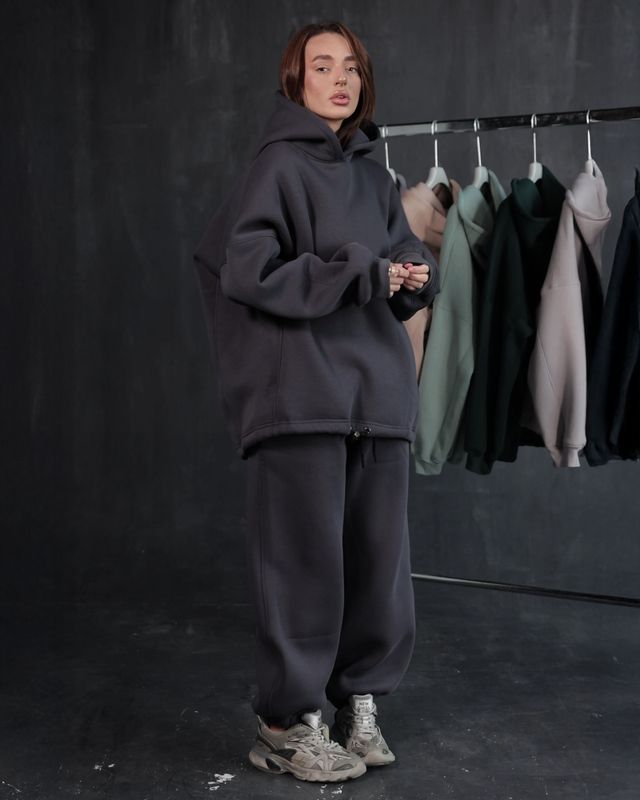 Широкие джоггеры на флисе - Графит, S-M joggers-zipper-graghite-1 фото