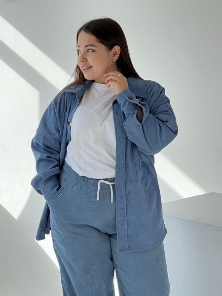 Вельветова сорочка на гудзиках - Блакитний, 2XL-3XL sorochka-velvet фото