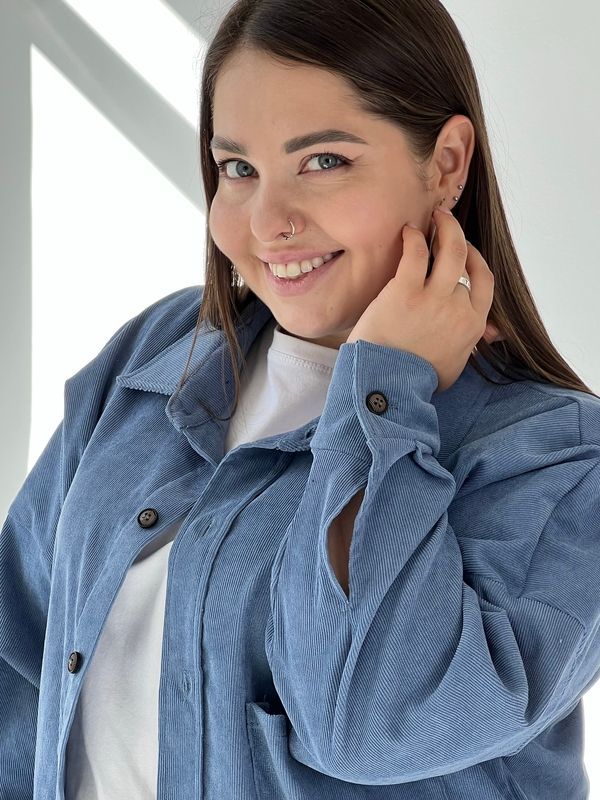 Вельветова сорочка на гудзиках - Блакитний, 2XL-3XL sorochka-velvet фото