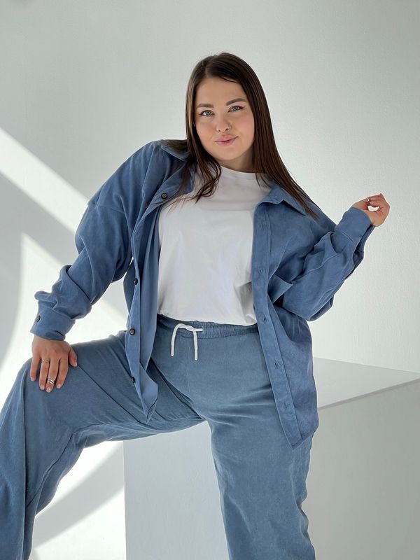 Вельветова сорочка на гудзиках - Блакитний, 2XL-3XL sorochka-velvet фото