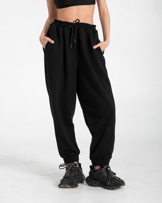 Джогери із футеру на флісі - Чорний, XS-S jogger-flis фото