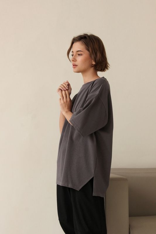 Щільна оверсайз футболка 255 г/м - Графіт, L-XL t-shirt-255 фото