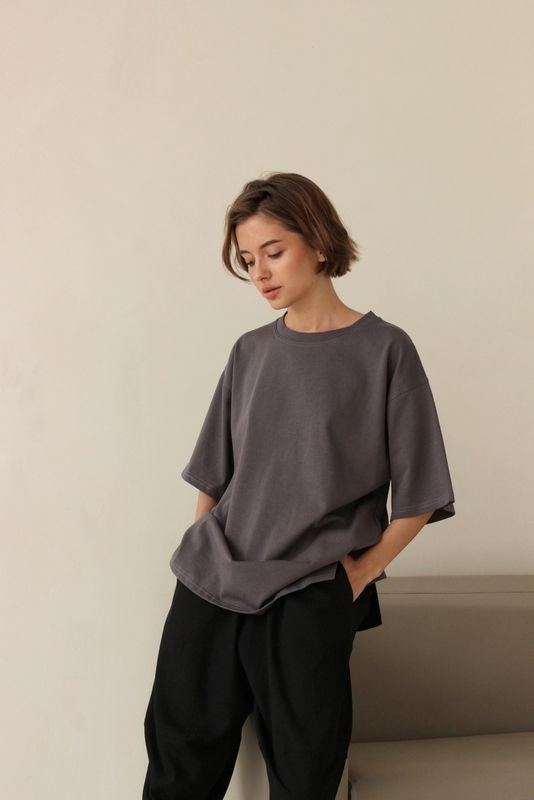 Щільна оверсайз футболка 255 г/м - Графіт, L-XL t-shirt-255 фото